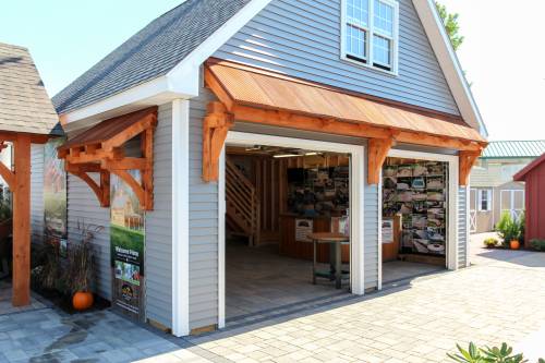 Two Timber Frame Eyebrow Roofs on 24' x 24' Custom Garage