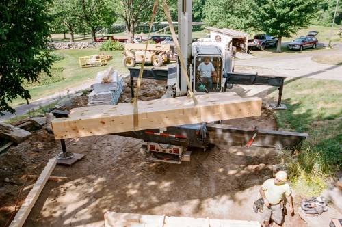 Load of timbers going up