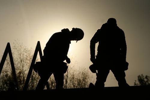 Crew continues as the sun sets