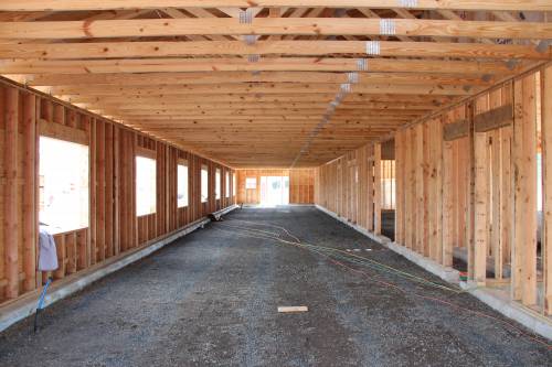 Looking down the row of office space