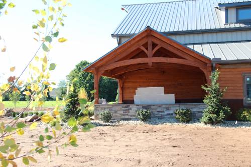 Trees & landscaping at entrance pavilion