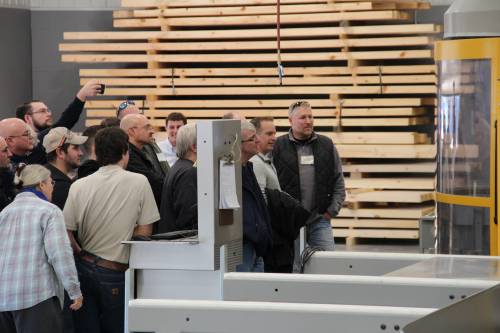 The crowd gathers around the machine