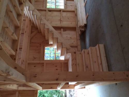 Heavy duty pine stairway with landing to second floor