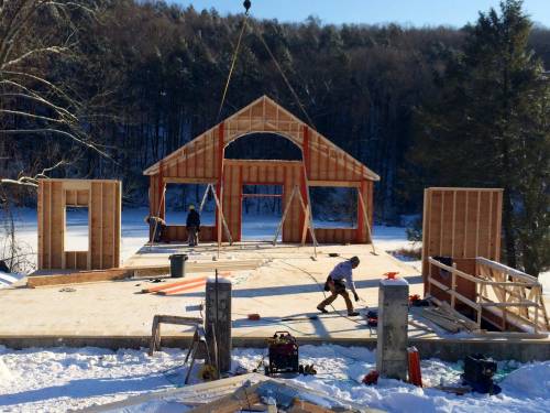 Roof trusses in place...