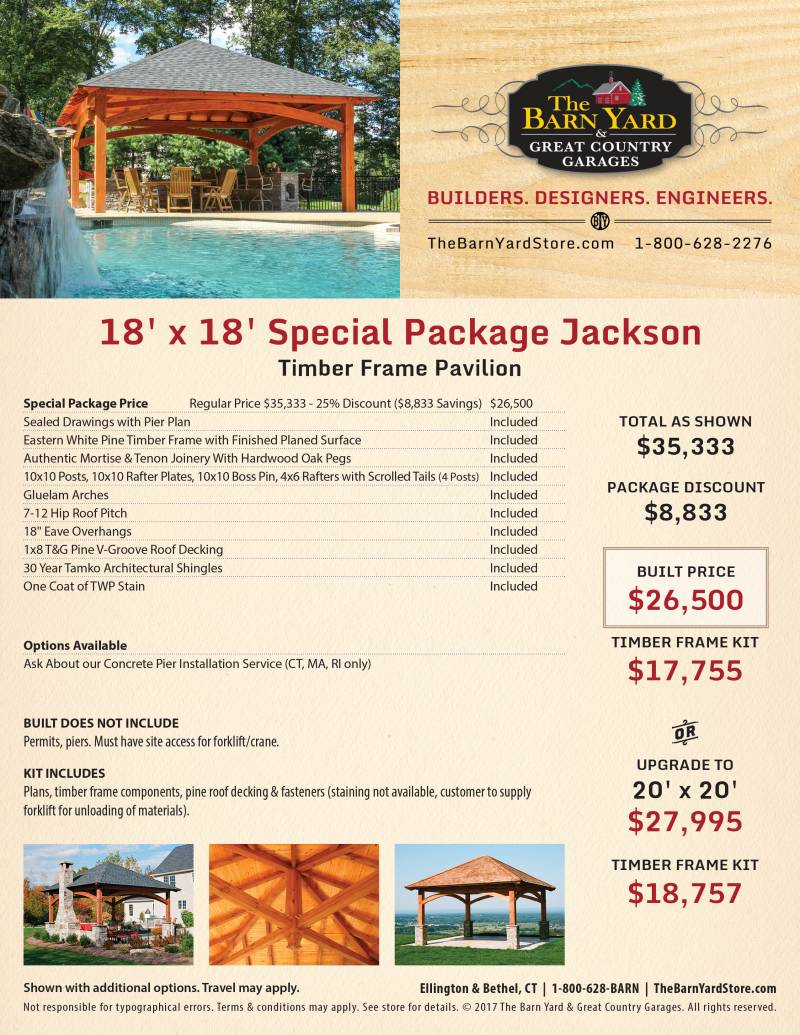 18' x 18' Jackson Timber Frame Pavilion