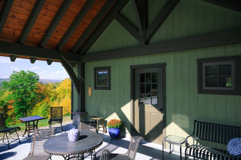 Under the timber frame porch