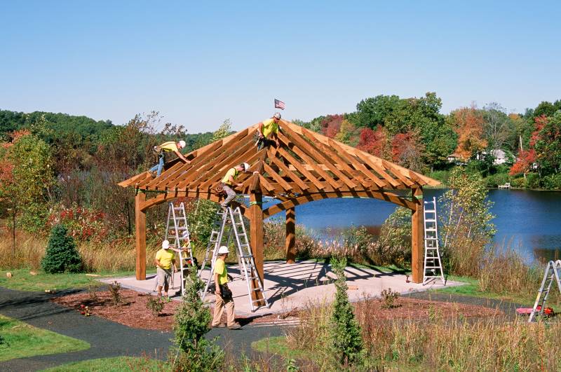 22' x 22' Jackson Timber Frame Pavilion Under Construction at Sullivan Park (Springfield MA)