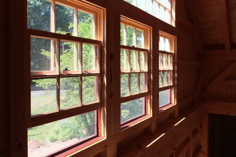 Pine single hung windows with screens