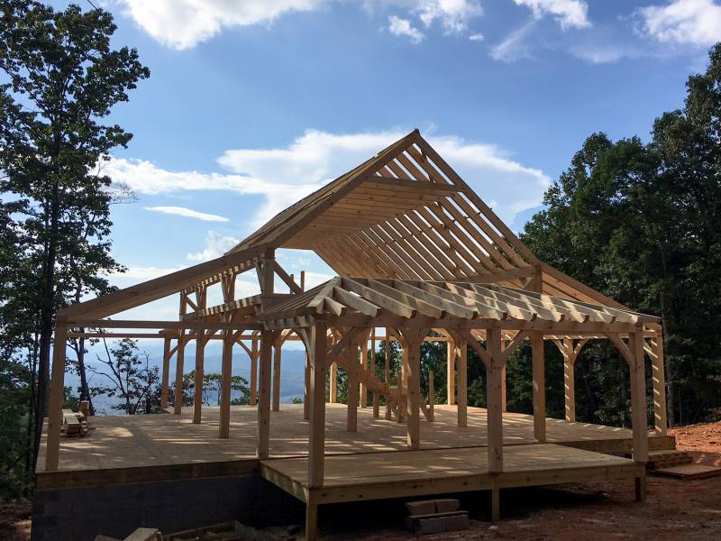 Raised timber frame for the barn home