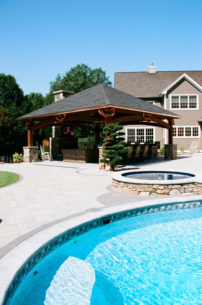 Stunning pavilion by an inviting pool