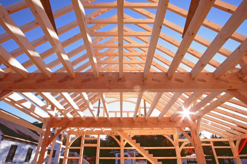 View looking up at the two key beams