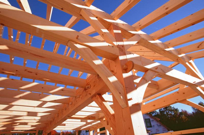 Looking up at where the key beam meets the post