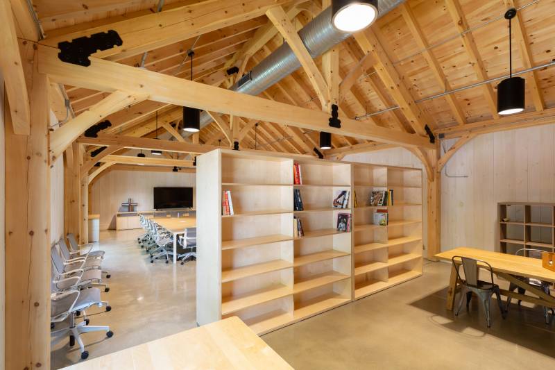 Bookcase Separating Lunch Room from Conference Room