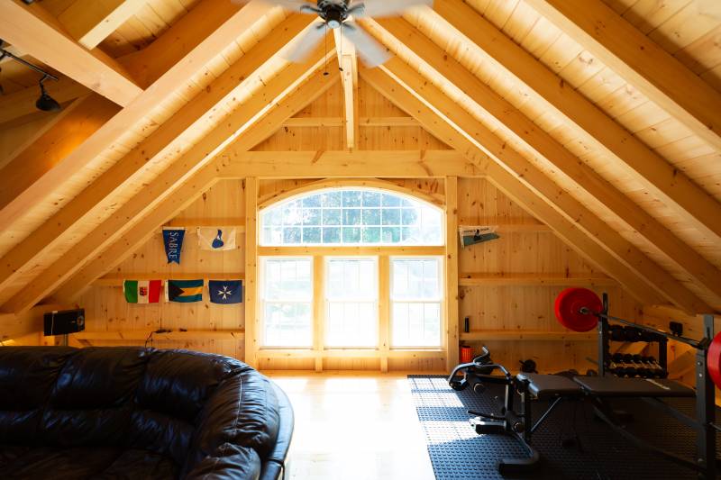 Home Gym in the Carriage Barn Upstairs • Bow Top Window • Double Hung Windows