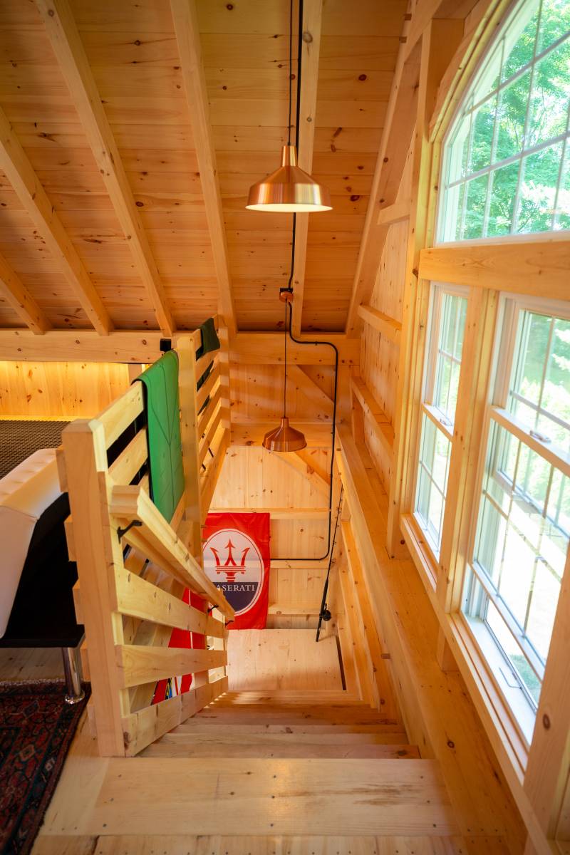 Looking Down the Stairwell in the Post & Beam Carriage Barn