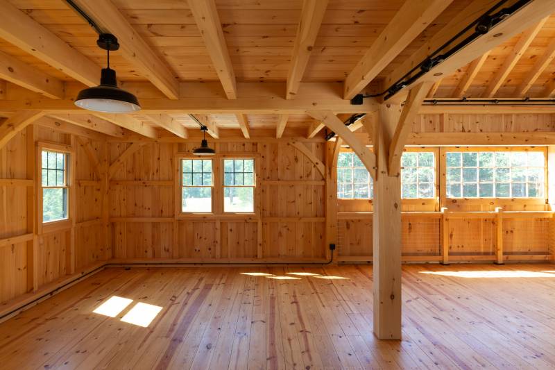 First floor of the barn below the loft (notice the post with arched braces)