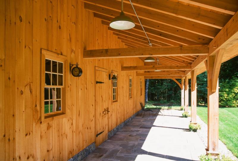 Under the 12' x 48' timber frame overhang