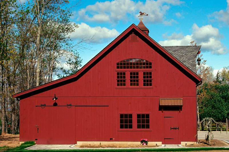 Profile view showing 12' lean-to • 8' sliding barn door • bow top window