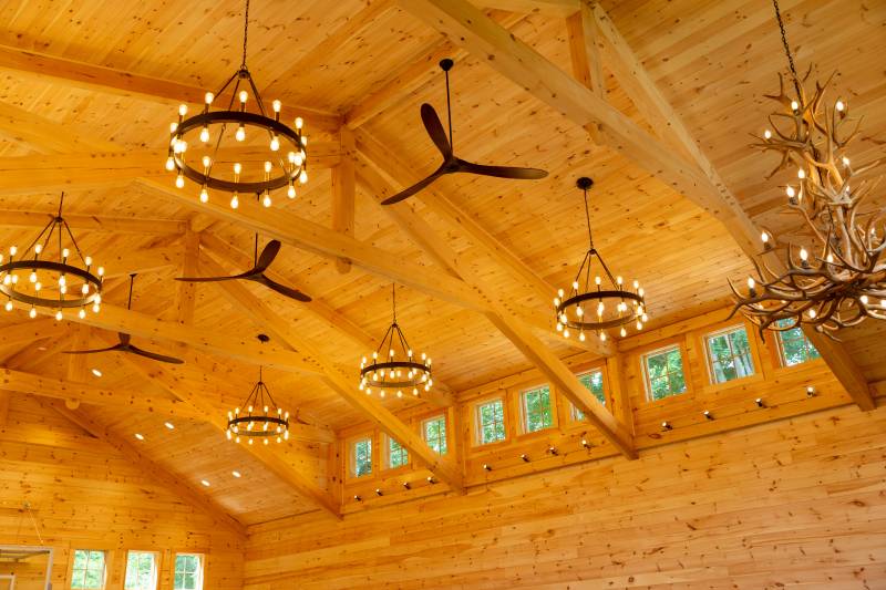 The interior of the 36' transom dormer with timber trusses