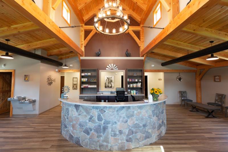 Reception Area with Timber Frame Monitor Barn Structure