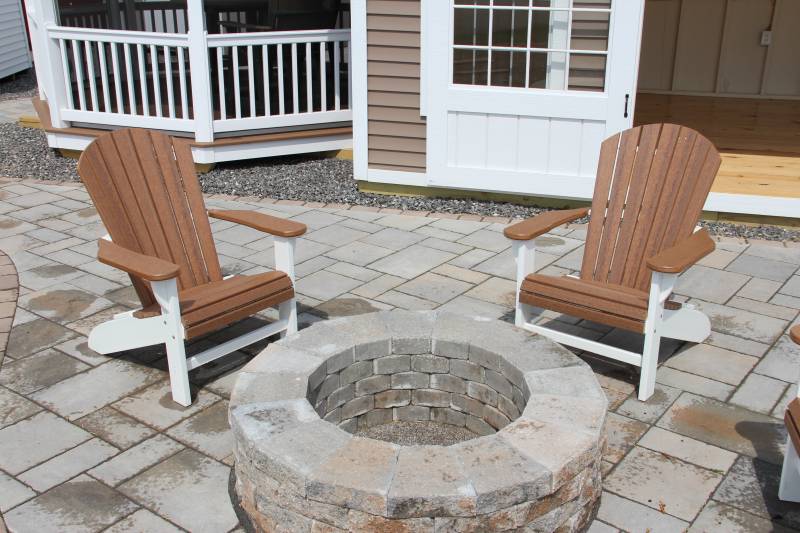 Poly Adirondack chairs around fire pit