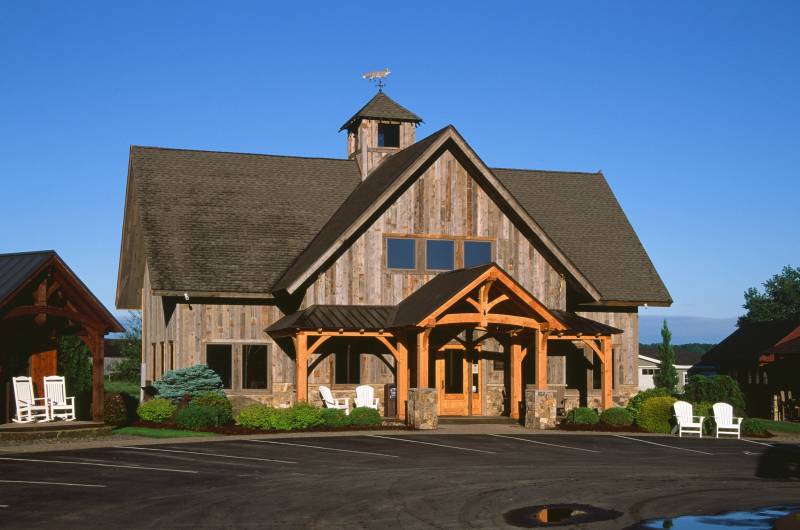 Ellington Office with Reclaimed Barn Board Siding & Timber Frame Porch