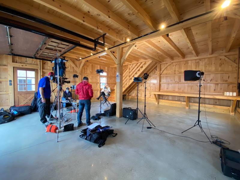 Setting up lights in the Carriage Barn