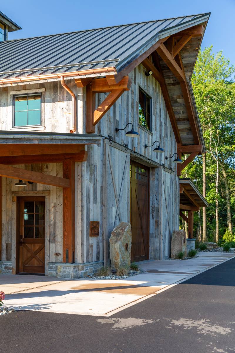 A closer look at the resawn exterior timber frame accents
