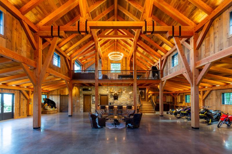 Custom Timber Frame Party Barn • Interior