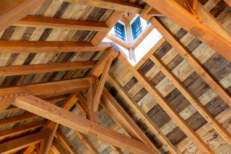 Reclaimed Barn Board Ceiling • Timber Frame Cupola