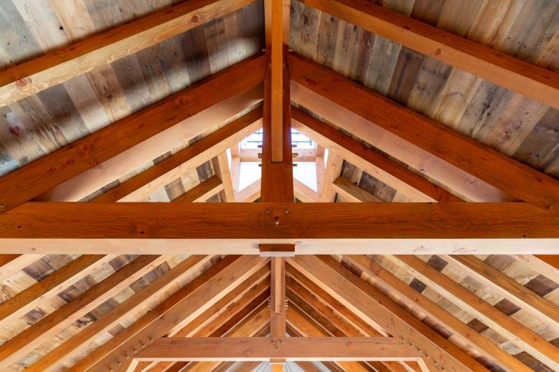 Reclaimed Barn Board Ceiling • Rafters & Trusses