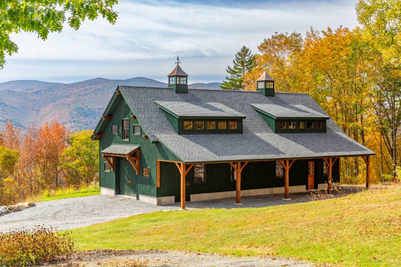 10' x 56' Open Lean-to Overhang on Timber Frame Barn