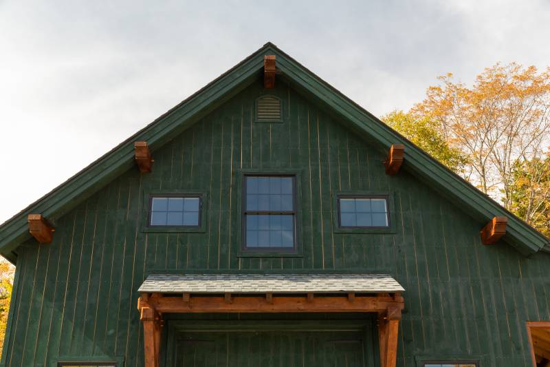 Timber Frame Corbels on Gable Ends of Post and Beam Barn