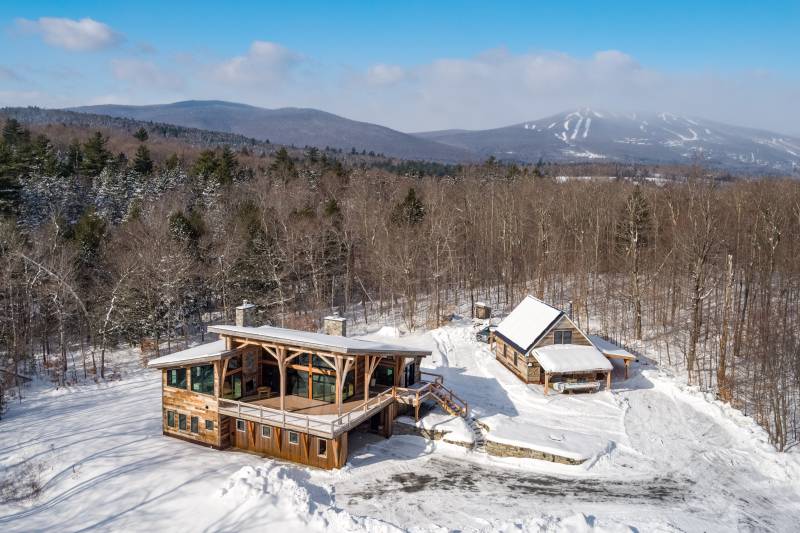 Mountain Modern Timber Frame Home From the Sky