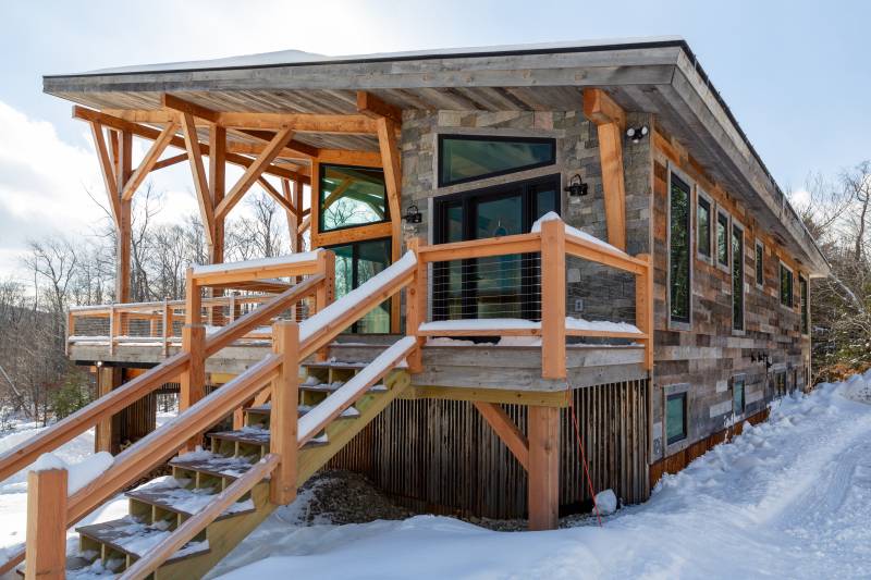 The Entrance to the Mountain Modern Timber Frame Home 