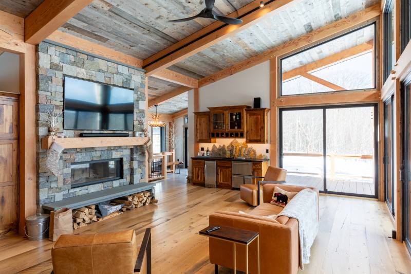 Reclaimed Barn Board Ceiling • Foyer and Entrance in the Back