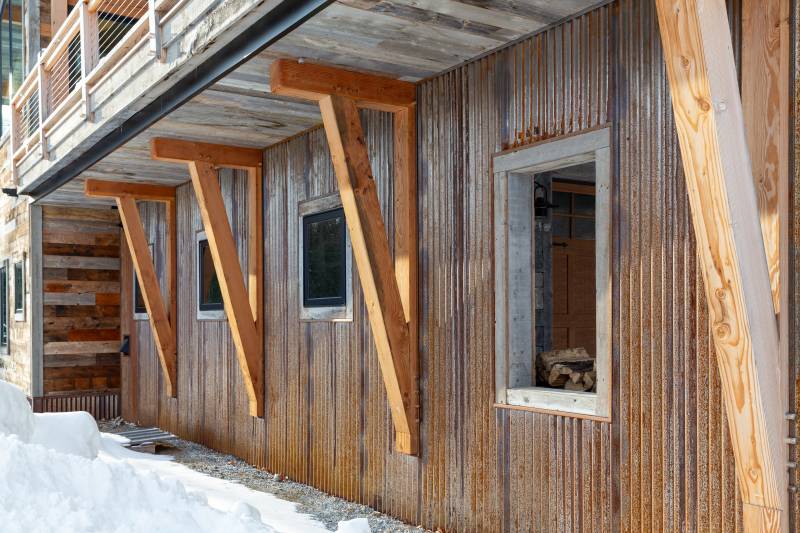 Corten Corrugated Metal Panels • Douglas Fir Timber Frame Supports