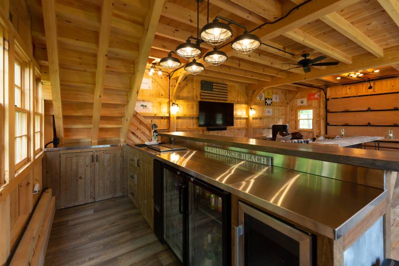 Behind the Bar • Overhead Door in the Back • Post and Beam