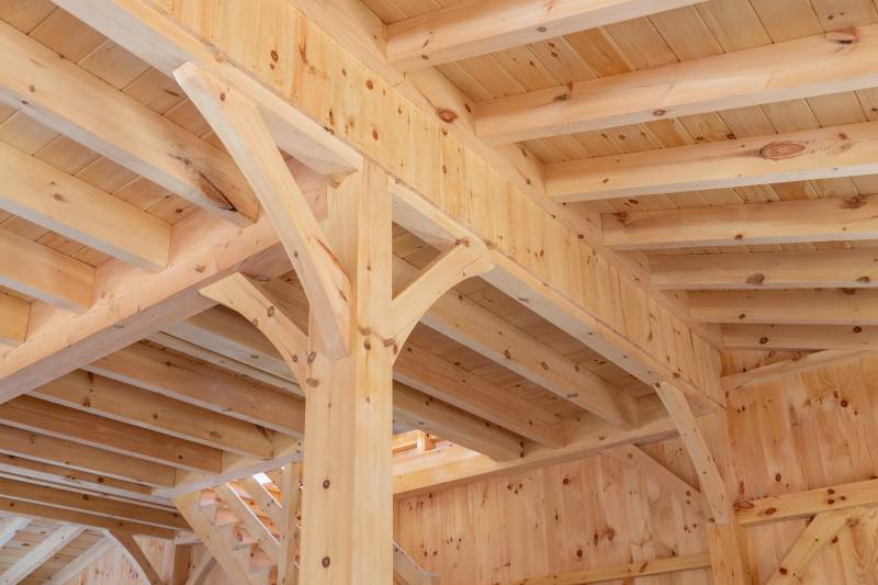 Stairs to Second Floor in Back • Monitor Barn • Timber Frame • Post & Beam