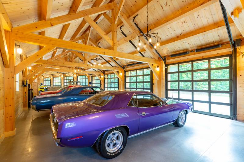 Clear Garage Doors • Custom Timber Frame Barn