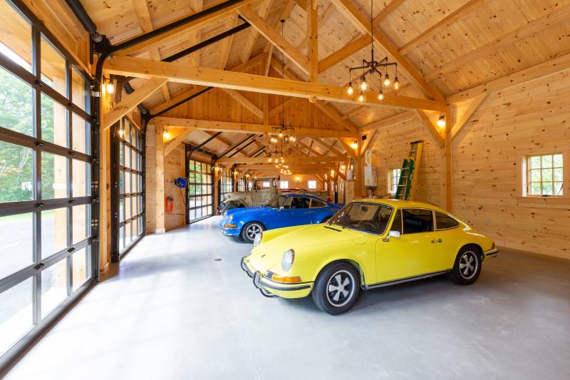Chandeliers & Clear Garage Doors for Ample Light • Custom Car Barn