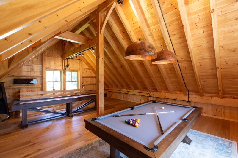 Pool Table and Shuffleboard • Timber Frame Barn