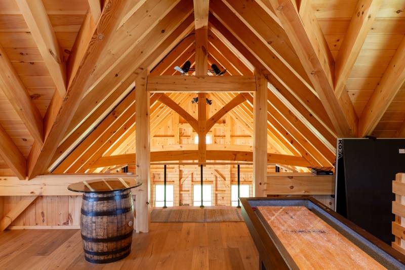 Looking Towards the Juliet Balcony • Clear Span Timber Truss Beyond