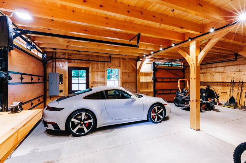 Park Cars & Store Lawn Equipment with Ease • Timber Frame Bank Barn