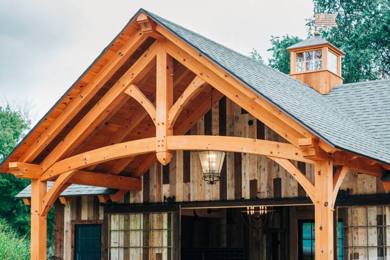 Timber Frame Entryway with King Post Truss Design