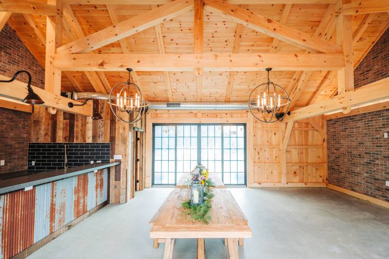 Glass Doors Lead Outside • Wedged Anchorbeam Tenon Joinery