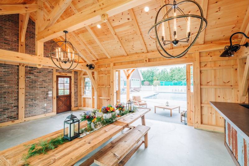 Looking Out Towards the Pool • Timber Frame Pool House
