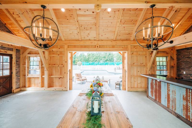 Seating Area • Eye-Catching Chandeliers • Mortise & Tenon Joinery