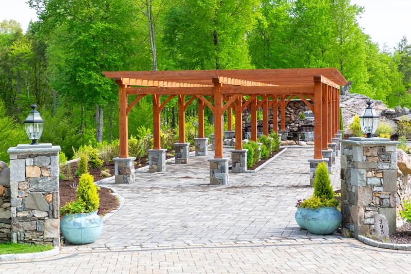Custom Timber Frame Pergola with Authentic Mortise & Tenon Joinery