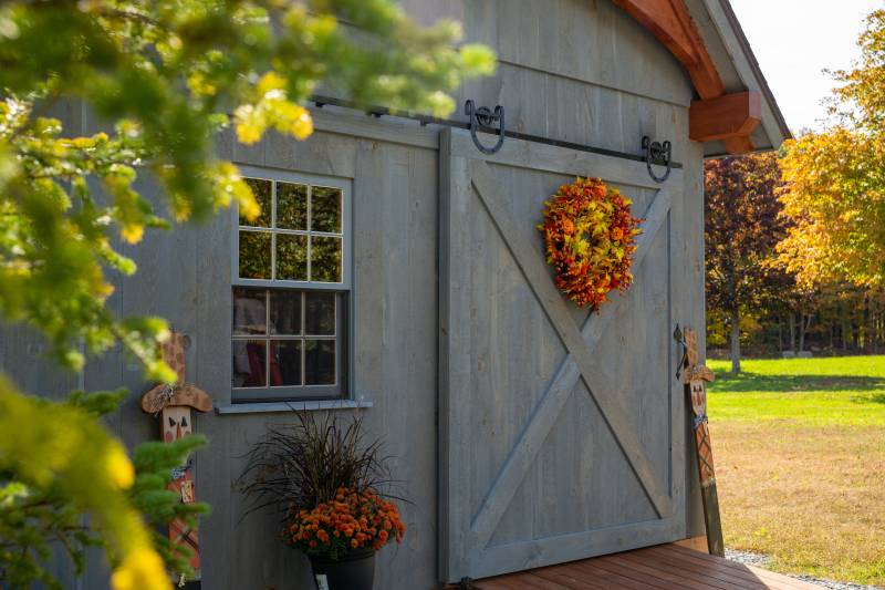 Divided Light Window • 6' x 7' Pine Single Sliding Barn Door